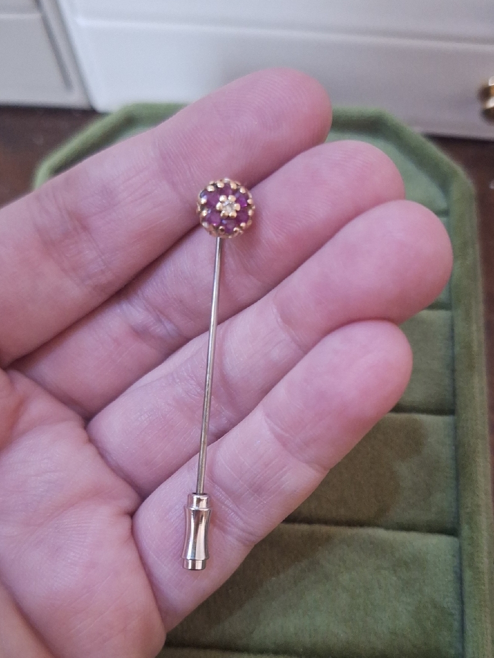 Verified By 2 Jewelers 14K Gold With Rubies and Diamond Stickpin Brooch!!